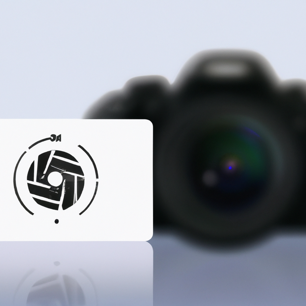Tarjeta de contacto minimalista con icono de cámara, gradiente suave y bokeh